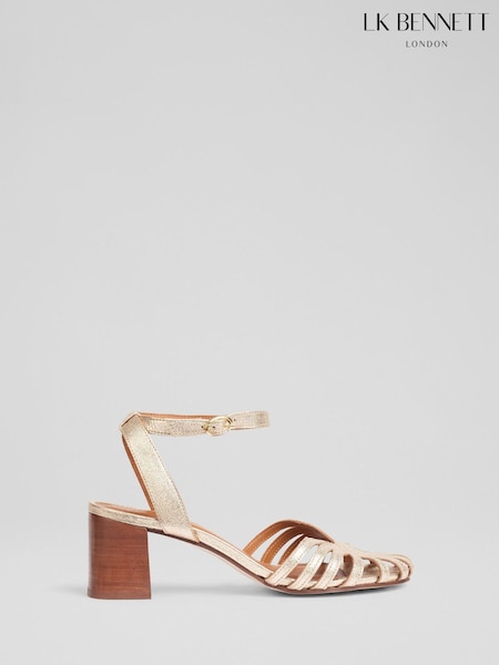 LK Bennett Aspen Pale Leather Heeled Plaited Front Dorsay Sandals (F74883) | € 269