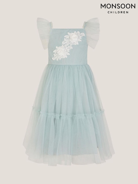 Monsoon Green Eva Floral Embroidered Tulle Dress (F74906) | ₪191 - ₪211