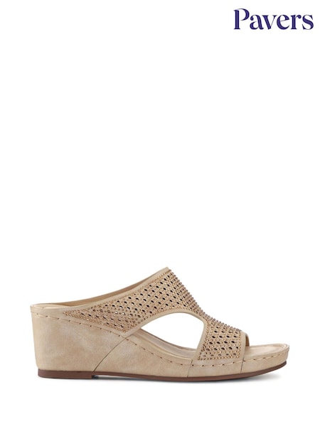 Pavers Natural Tall Wedge Heel Mules (F74908) | $48