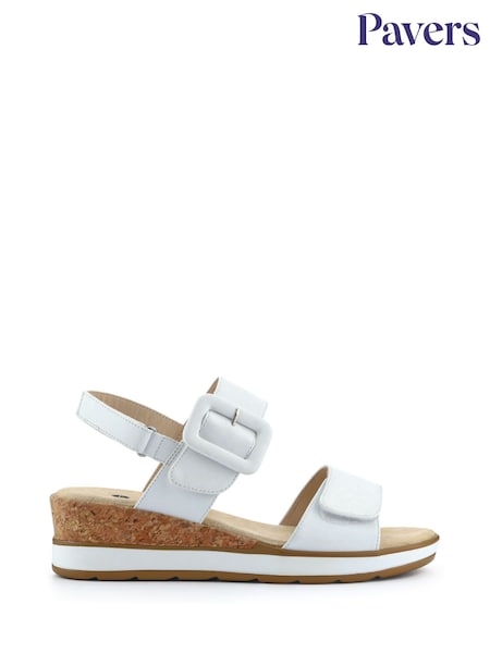 Pavers White Adjustable Wedge Heel Sandals (F74909) | ₪176