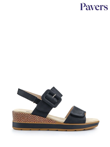 Pavers Black Adjustable Wedge Heel Sandals (F74913) | R$ 345