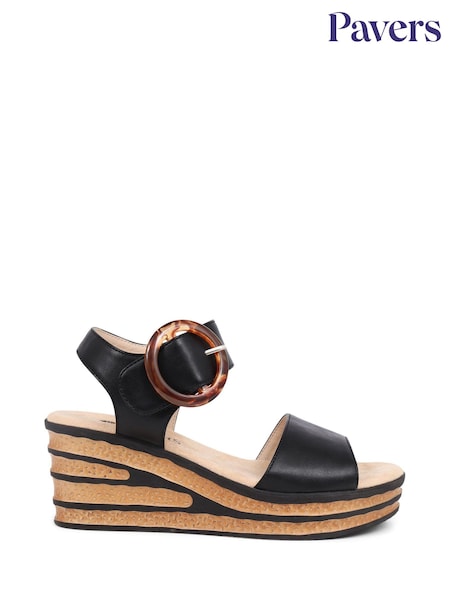 Pavers Black Touch Fasten Wedge Sandals (F74916) | €54
