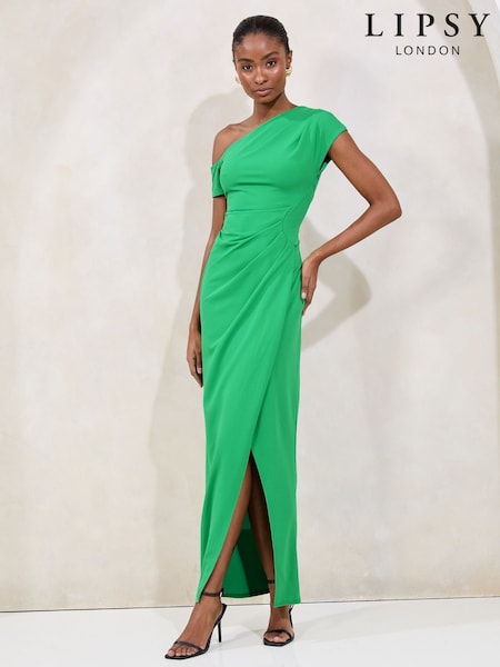 Lipsy Green Petite Off The Shoulder Gathered Waist Maxi Dress (F74925) | €116