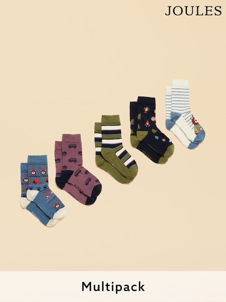 Joules Eat Feet Blue Bear 5 Pack Socks (F74930) | €25