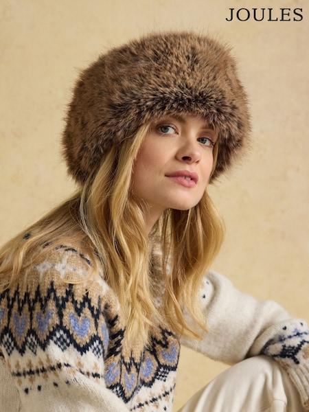 Joules Aspen Chocolate Brown Faux Fur Headband (F74931) | €26.95