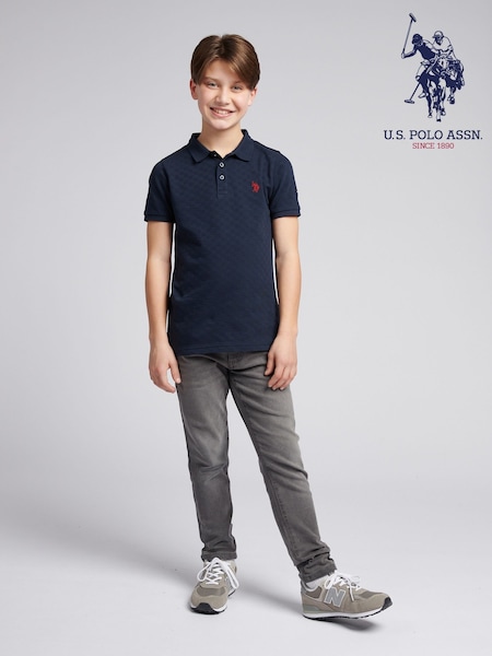 U.S. Polo Assn. Blue Boys 100% Cotton Check Texture Polo Shirt (F74935) | €60 - €72