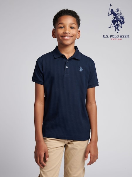 U.S. Polo Assn. Blue Boys Vertical Texture Polo Shirt (F74947) | €60 - €72