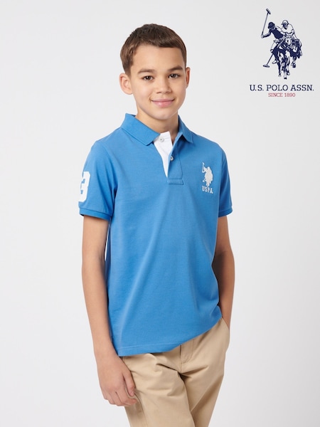 U.S. Polo Assn. Blue Boys 100% Cotton Player 3 Polo Shirt (F74949) | R$ 395 - R$ 475