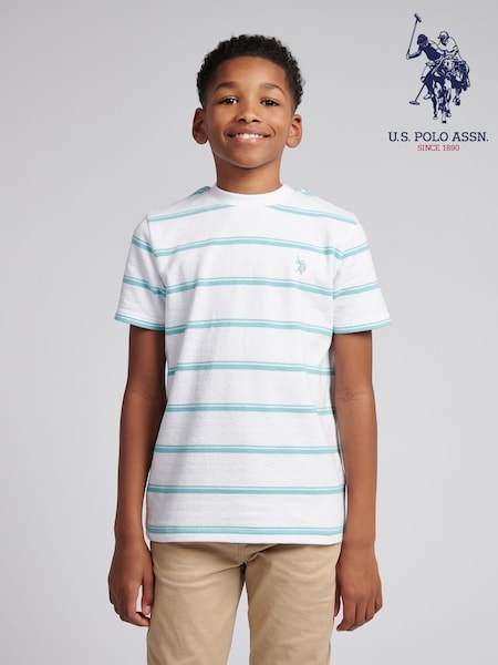 U.S. Polo Assn. White Boys 100% Cotton Terry Stripe T-Shirt (F74954) | €37 - €45