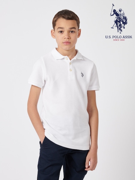 U.S. Polo Assn. White Boys 100% Cotton Texture Double Horsemen Polo Shirt (F74967) | €60 - €72