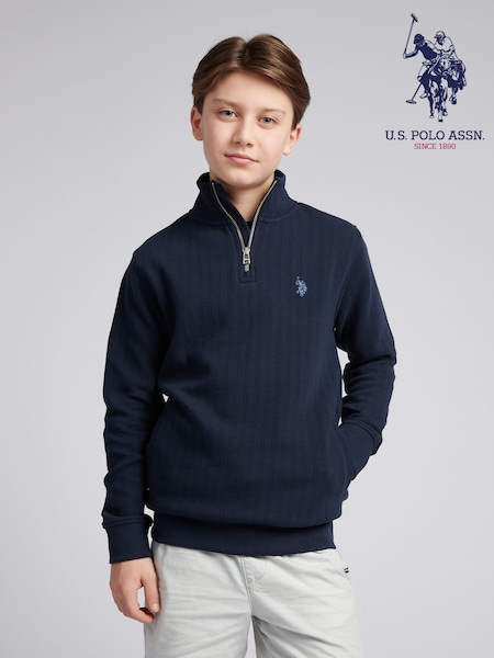 U.S. Polo Assn. Blue Boys 100% Cotton Vertical Texture Funnel Sweater (F74968) | €73 - €87