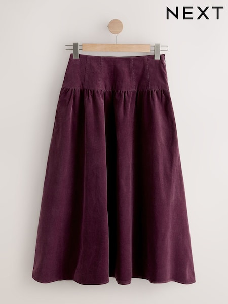 Burgundsko rdeča - Dropped Waist Corduroy Midi Skirt (F74990) | € 49