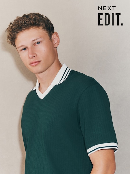Green EDIT Trophy Neck Polo Shirt (F74992) | AED122