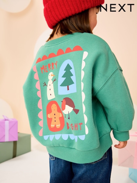 Green Christmas Robin Crew Neck Sweatshirt (3mths-7yrs) (F74999) | AED51 - AED61