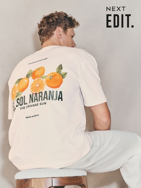 White Fruit Edit Relaxed Fit Graphic Print T-Shirt (F75006) | AZN 44