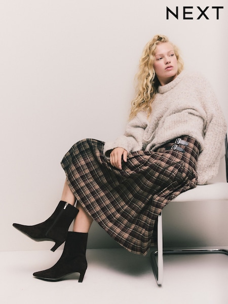 Red/Black Spliced - Check Knee Length Kilt Skirt (F75011) | R$ 420