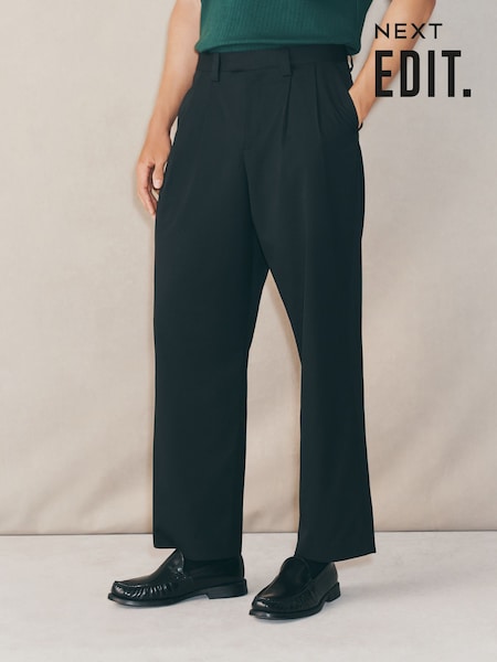 Black EDIT Pleat Front Formal Trousers (F75015) | AED175