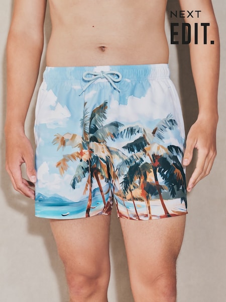 Blue/Green EDIT Tropical Scenic Print Swim Shorts (F75018) | €21