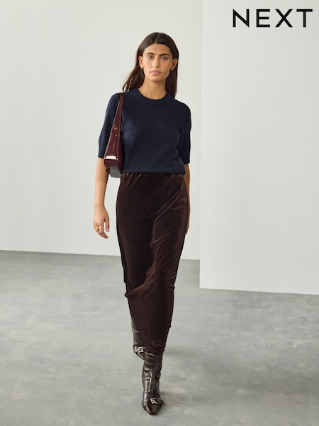 Chocolate Brown Velvet Column Skirt (F75020) | €38