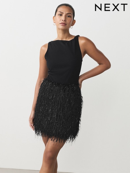 Negro - Faux Feather Mini Skirt (F75022) | 33 €