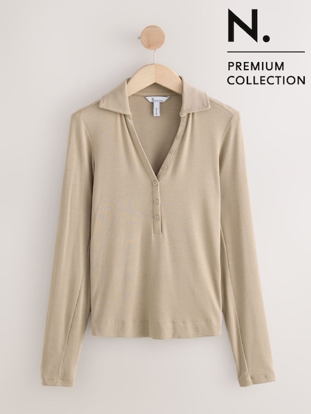 Neutral Long Sleeve Collar Polo Top (F75088) | €28