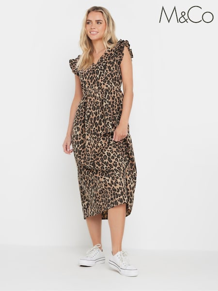 M&Co Brown Petite 100% Cotton Poplin Midi Dress (F75101) | €50