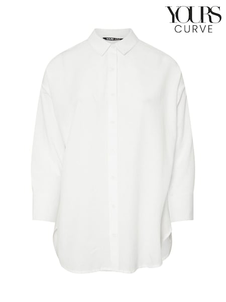 Yours Curve White Long Sleeve Linen Shirt (F75112) | $51