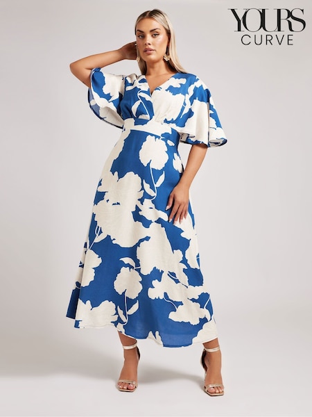 Sininen - Yours Curve London Faux Pellava Angel Sleeve Mekko (F75127) | €90