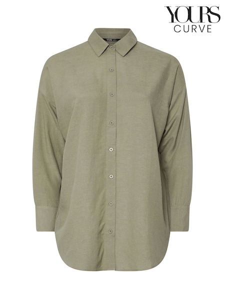 Yours Curve Green Long Sleeve Linen Shirt (F75149) | $51