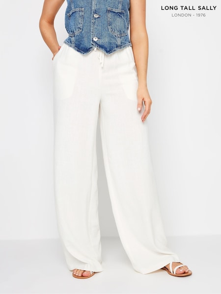 Long Tall Sally White Linen Tie Waist Wide Leg Trousers L34 (F75154) | AED227
