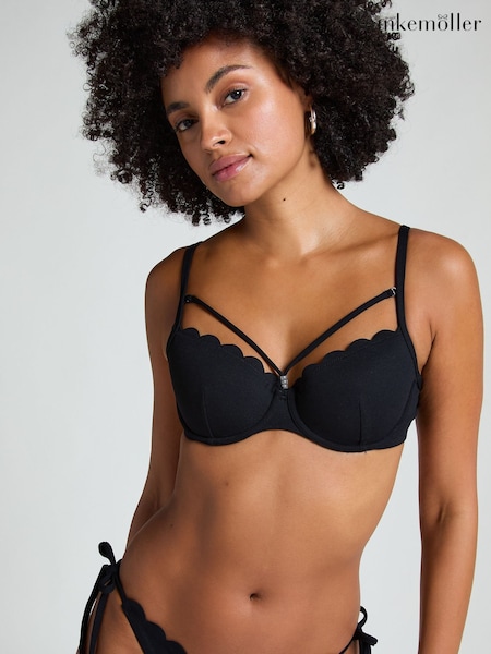 Hunkemoller Scallop Padded Underwired Black Bikini Top (F75197) | €43