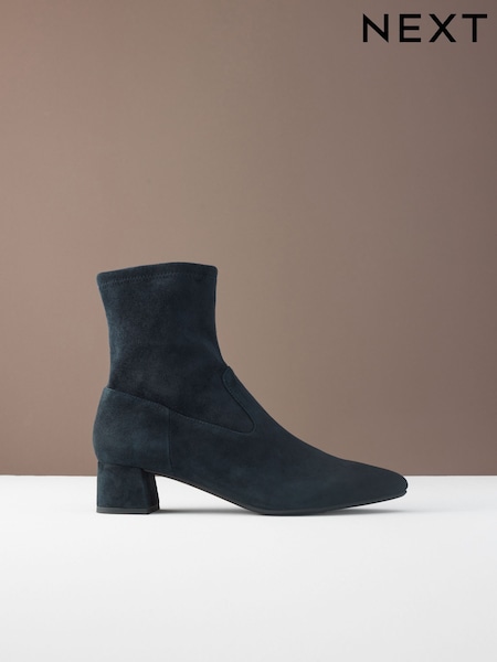 Navy Blue Suede Motionflex Block Heeled Sock Boots (F75210) | R$ 610