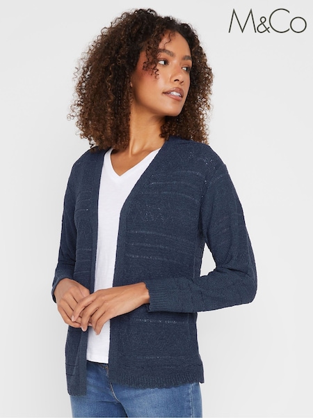 M&Co Blue Tape Yarn Long Sleeve Cardigan (F75227) | $58