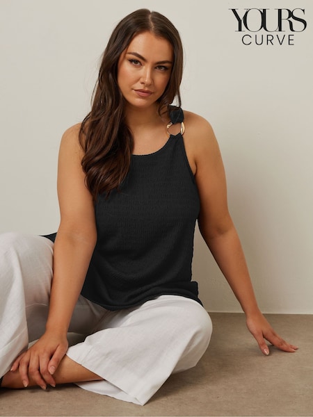 Yours Curve Black Ring Detail Racer Top (F75230) | €28