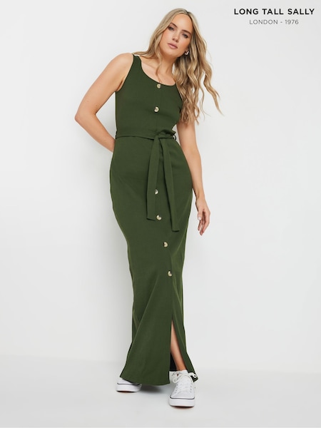 Long Tall Sally Green 100% Cotton Sleeveless Ribbed Button Dress (F75231) | kr557