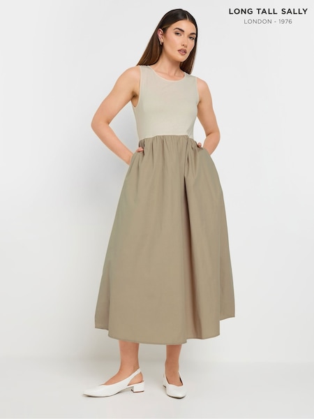 Long Tall Sally White 100% Cotton Sleeveless Mix Fabric Midi Dress (F75235) | €44