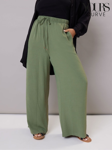 Yours Curve Green Washed Twill Wide Leg Trousers (F75268) | €42