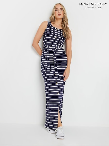 Long Tall Sally Blue 100% Cotton Striped Button Maxi Dress (F75273) | kr557