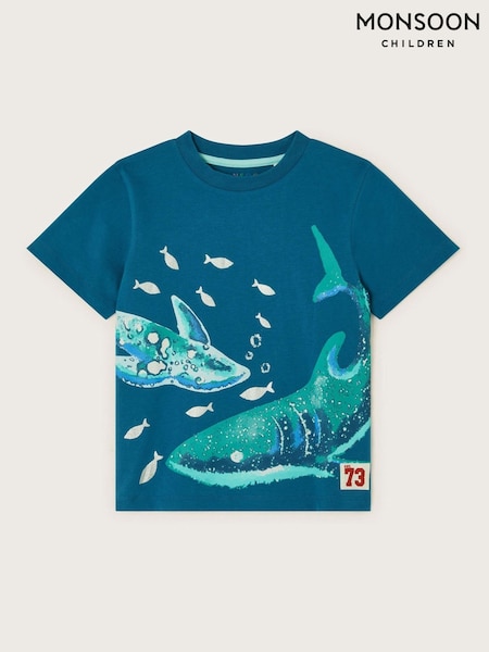 Monsoon Blue Shark Graphic 100% Cotton T-Shirt (F75282) | €22 - €25