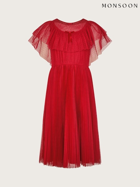 Monsoon Red Frilly Polka Dot Mesh Pleated Dress (F75285) | ₪241 - ₪267