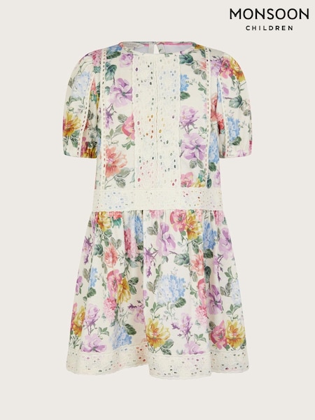 Monsoon Natural Floral Broderie Short Sleeve Dress (F75299) | €37 - €44