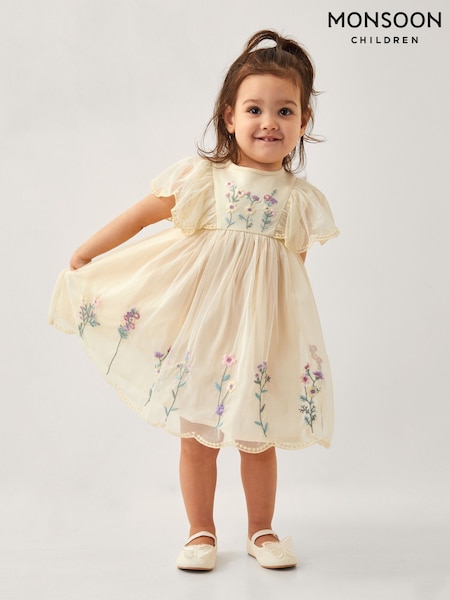 Monsoon Natural Baby Floral Embroidered Tulle Dress (F75305) | 148 QAR - 158 QAR