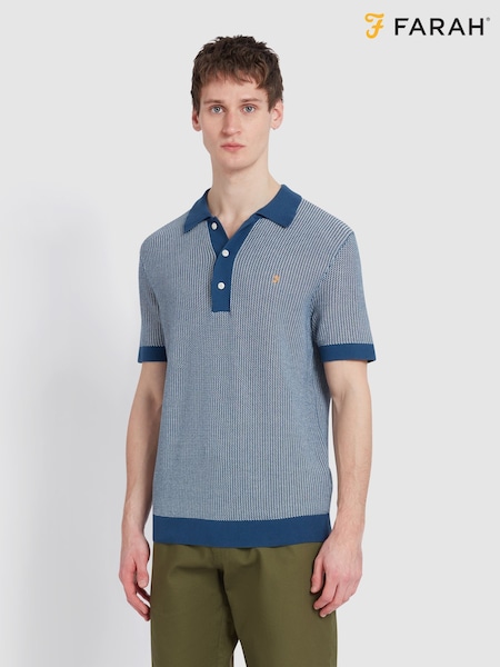 Farah Blue 100% Cotton Sandford Knit Polo Shirt (F75325) | ‏437 د.إ.‏