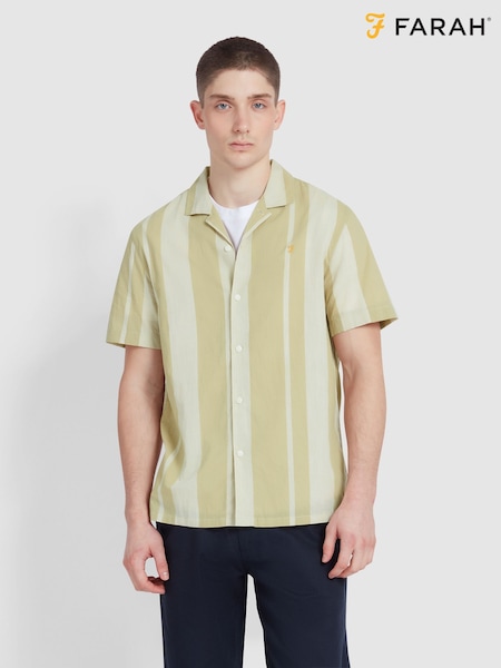 Farah Alston Striped Short Sleeve 100% Cotton Brown Shirt (F75340) | €106