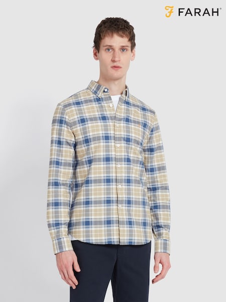Farah Brewer Check Long Sleeve Brown 100% Cotton Shirt in Hazelnut (F75350) | €114