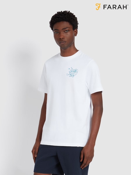 Farah Limscott 100% Cotton Graphic Short Sleeve White T-Shirt (F75357) | 298 LEI
