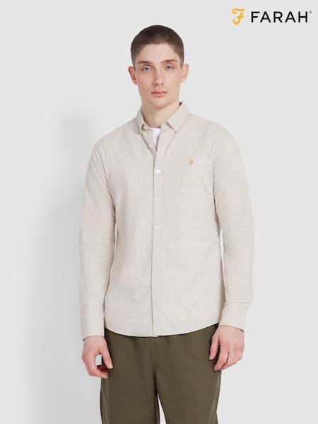 Коричневий - Farah Steen Long Sleeve 100% Cotton Shirt in Hazelnut Marl (F75358) | 4 506 грн