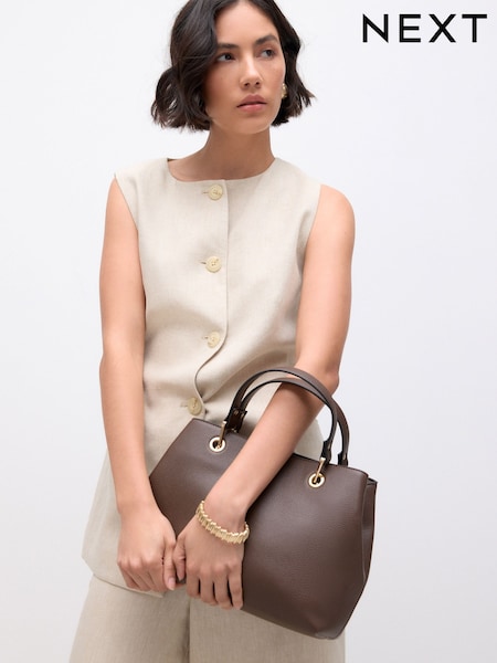 Chocolate Brown Structured Tote Bag with Detachable Purse (F75371) | SGD 66