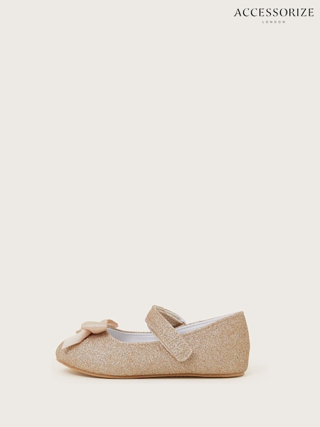Monsoon Gold Baby Glitter Bow Walkers Shoes (F75374) | €31