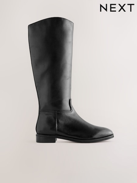 Black Leather Standard/Wide Fit Forever Comfort® Knee High Flat Rider Boots (F75381) | R$ 740